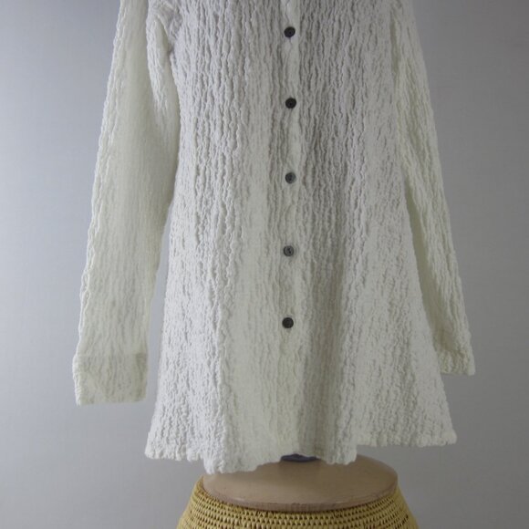 Habitat Womens Large Ivory White LS Cotton Blend Button Shirt Relaxed Stretchy - Picture 2 of 13